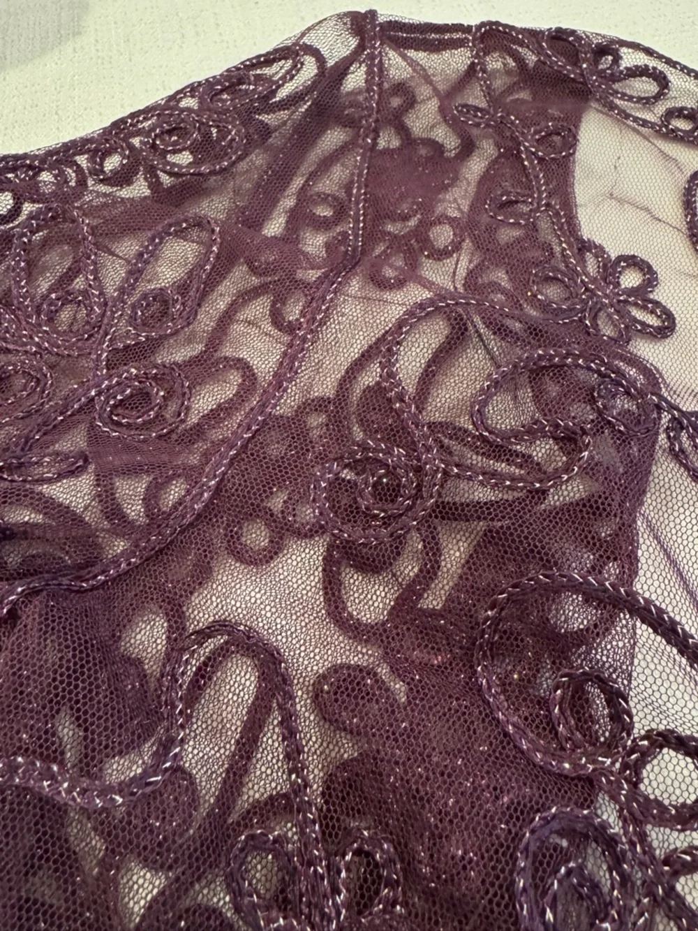 Plum Embroidered Beaded Mesh Bolero with Beadwork, Silver Threading and Sequins - Picture 6 of 8